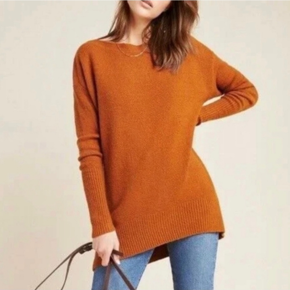 Anthropologie Pullover Merino Wool Blend Sweater Pumpkin Spice Women Size Medium